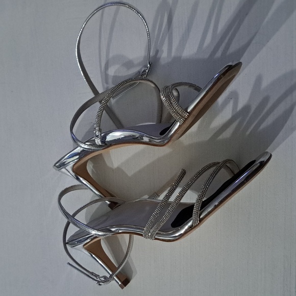 Inez Sofia Heel Sandals in Silver Metallic with Crystals - Picture 7 of 9